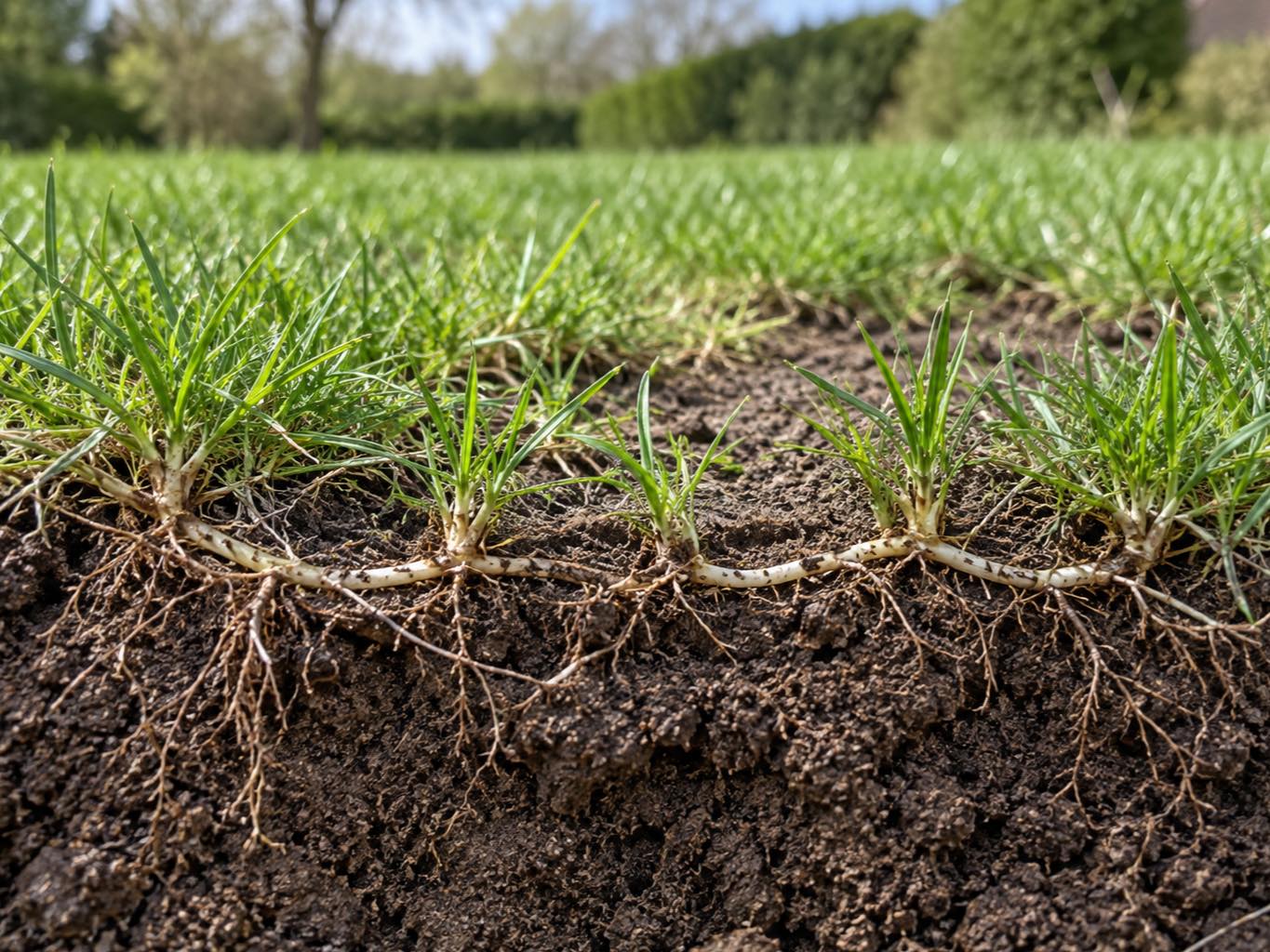 Fine turf spreading by underground runners into a thin patch