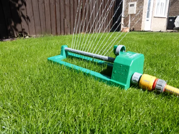 Water sprinkler watering a lawn