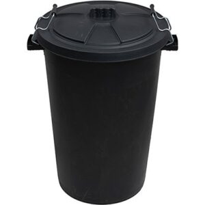 Black dustbin for storing grass seed